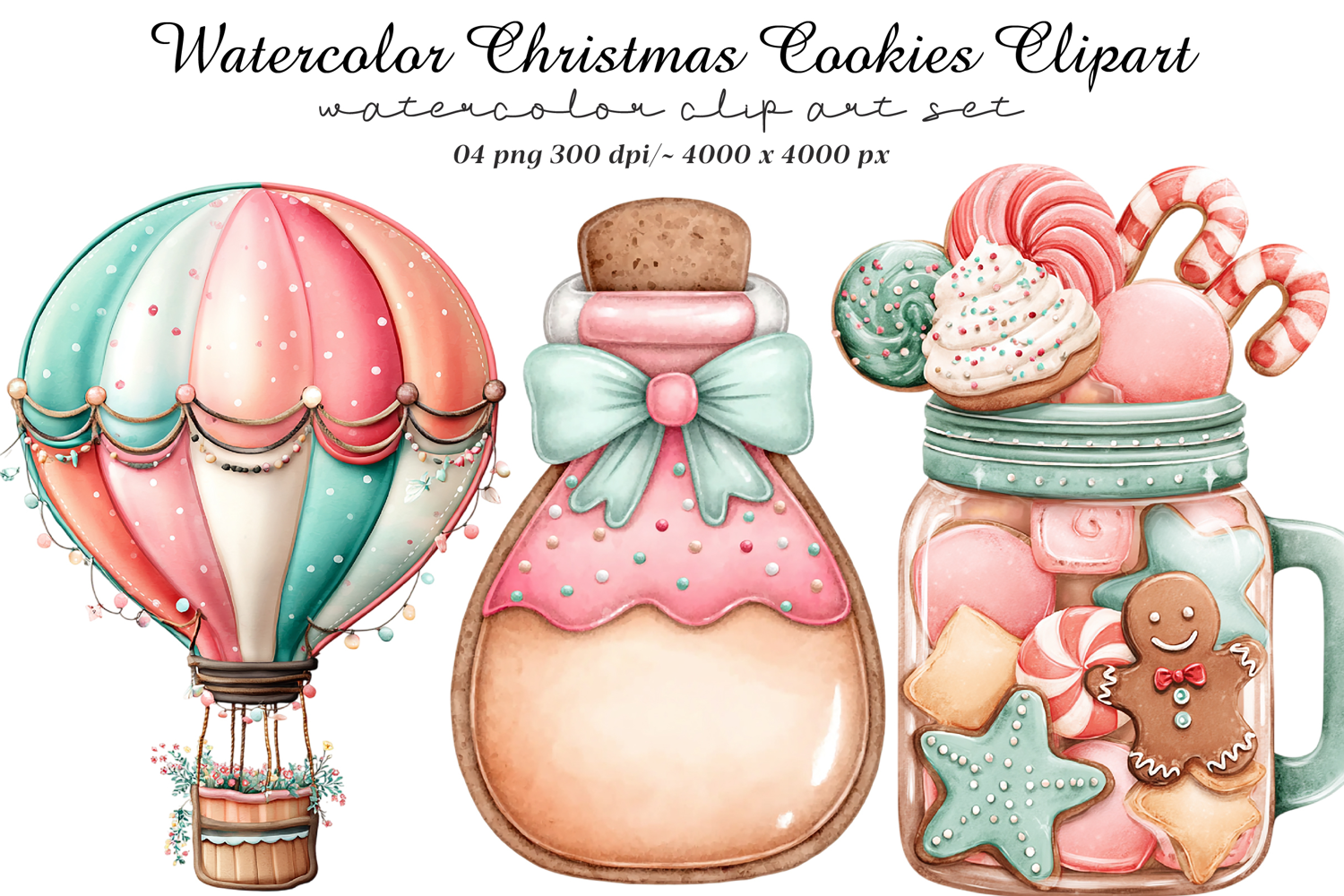 Watercolor Christmas Cookies Clipart product image 1