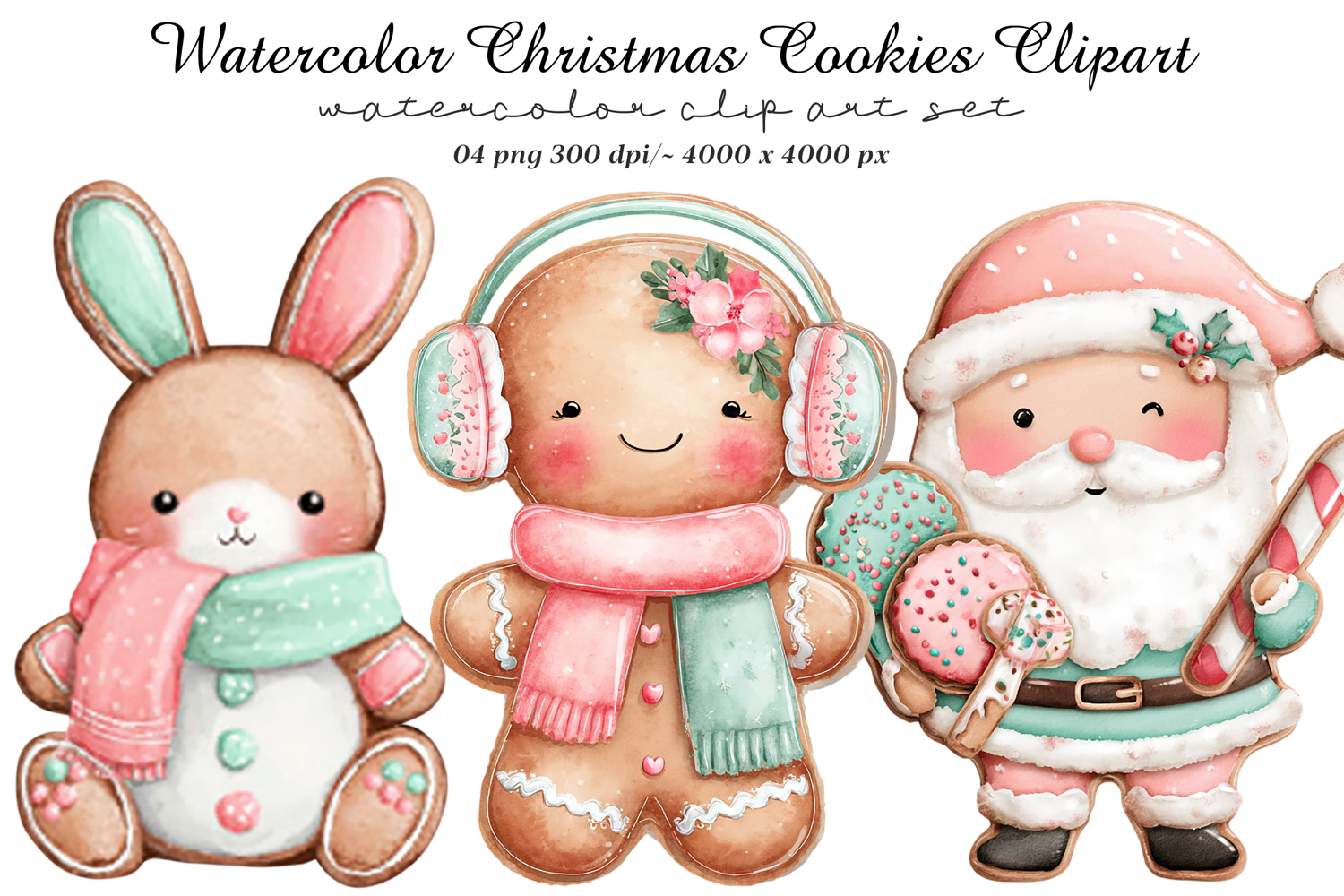 Watercolor Christmas Cookies Clipart product image 1