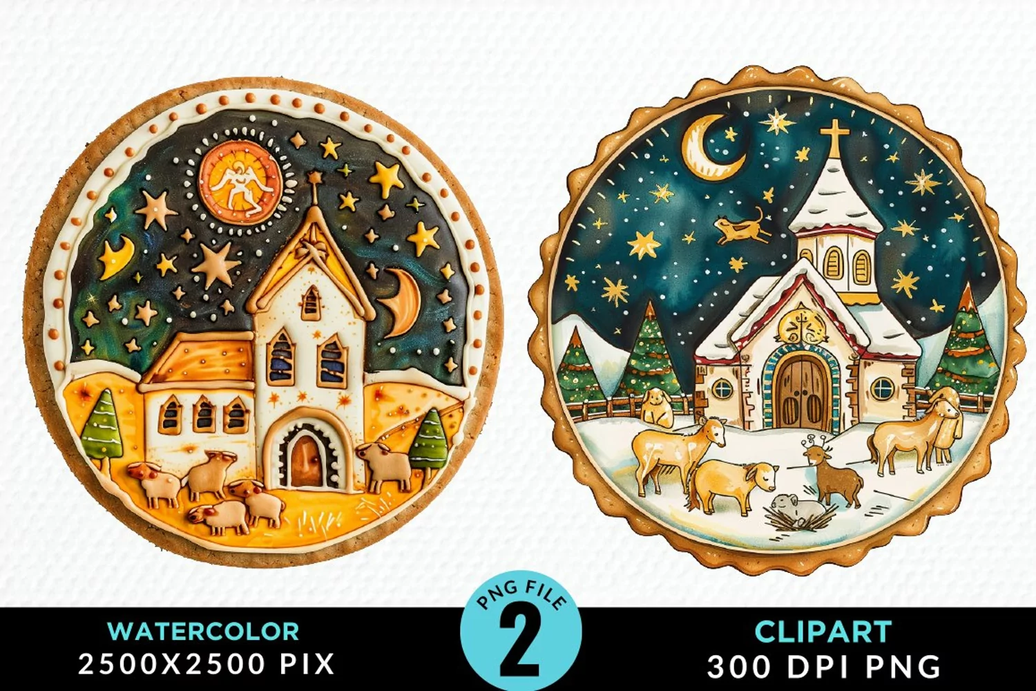 Watercolor Christmas Cookies Graphic Clipart product image 1