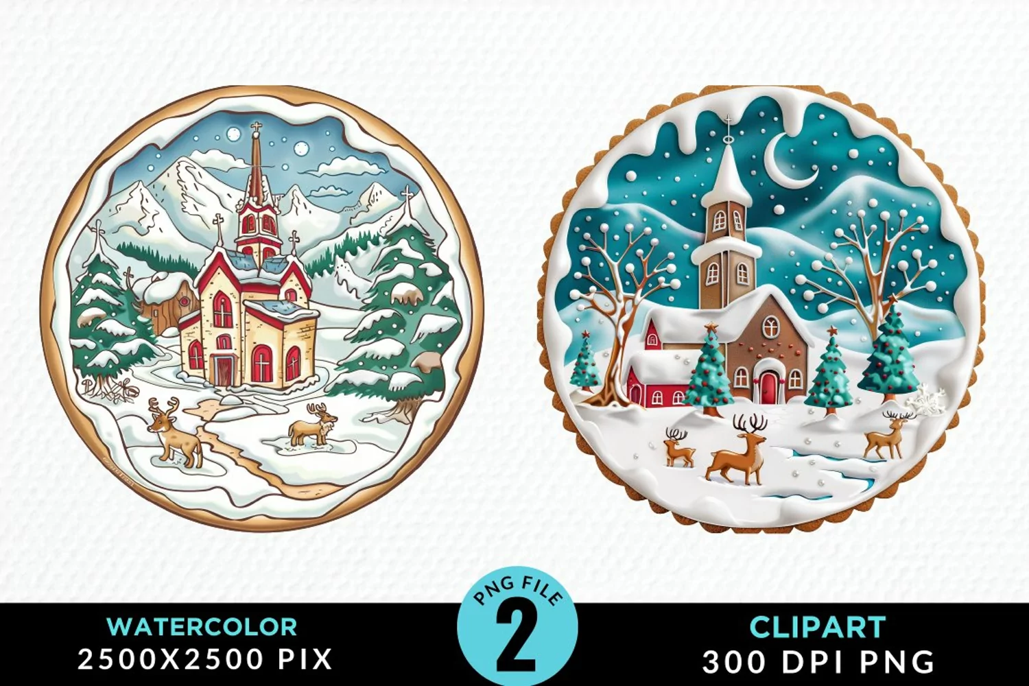 Watercolor Christmas Cookies Art Clipart product image 1
