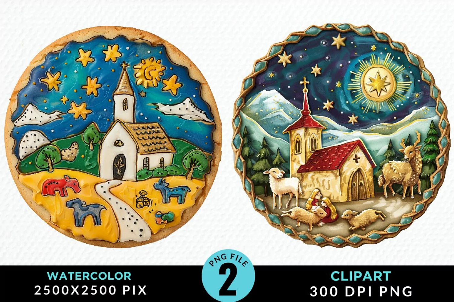 Watercolor Christmas Cookies Graphic Clipart product image 1