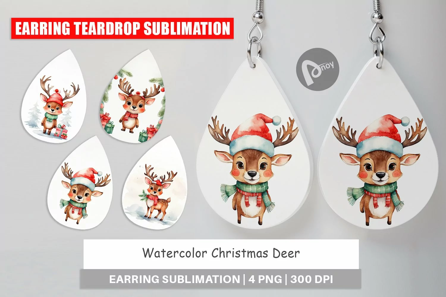 Earring Teardrop Watercolor Christmas Deer product image 1