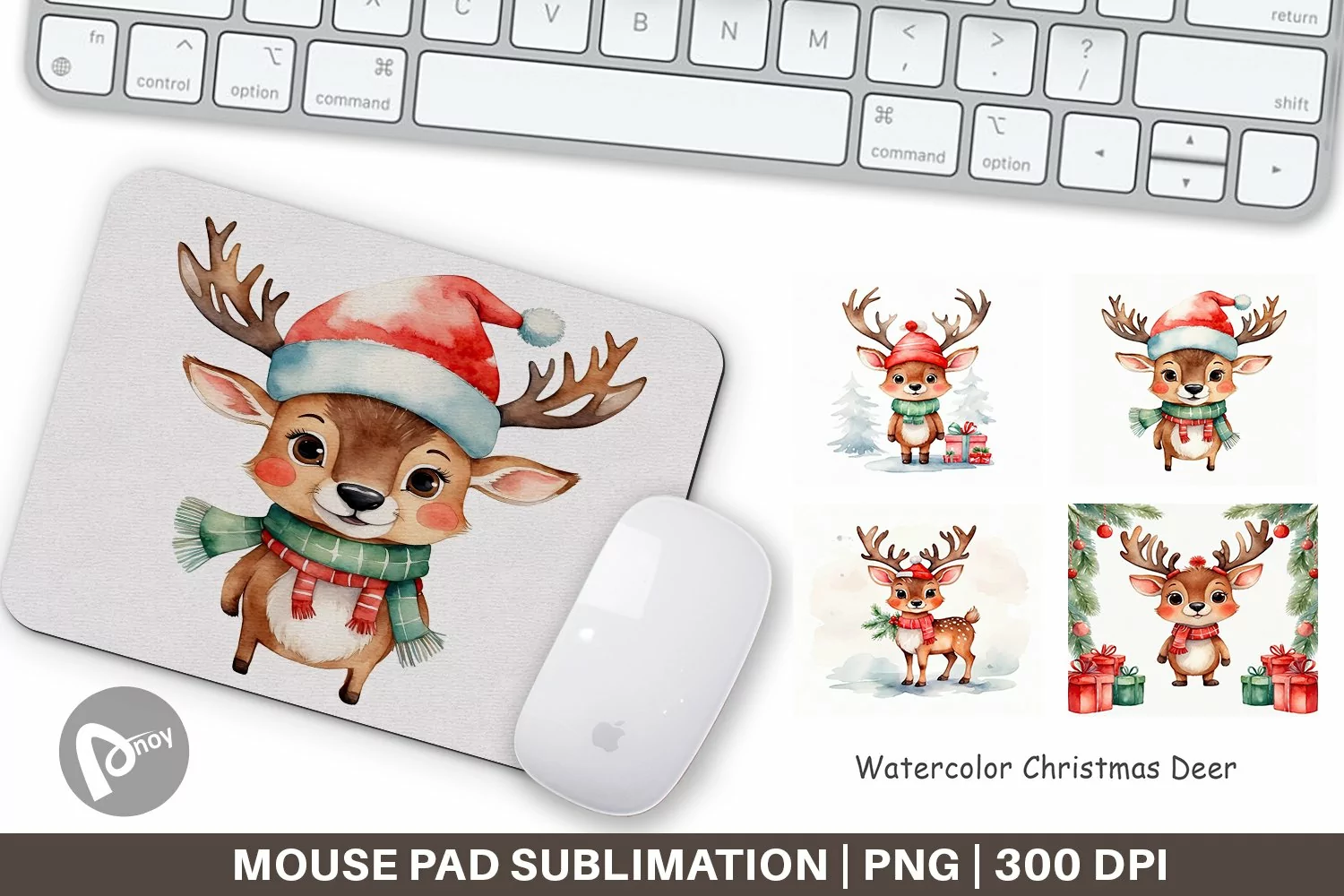 Mouse Pad Watercolor Christmas Deer product image 1