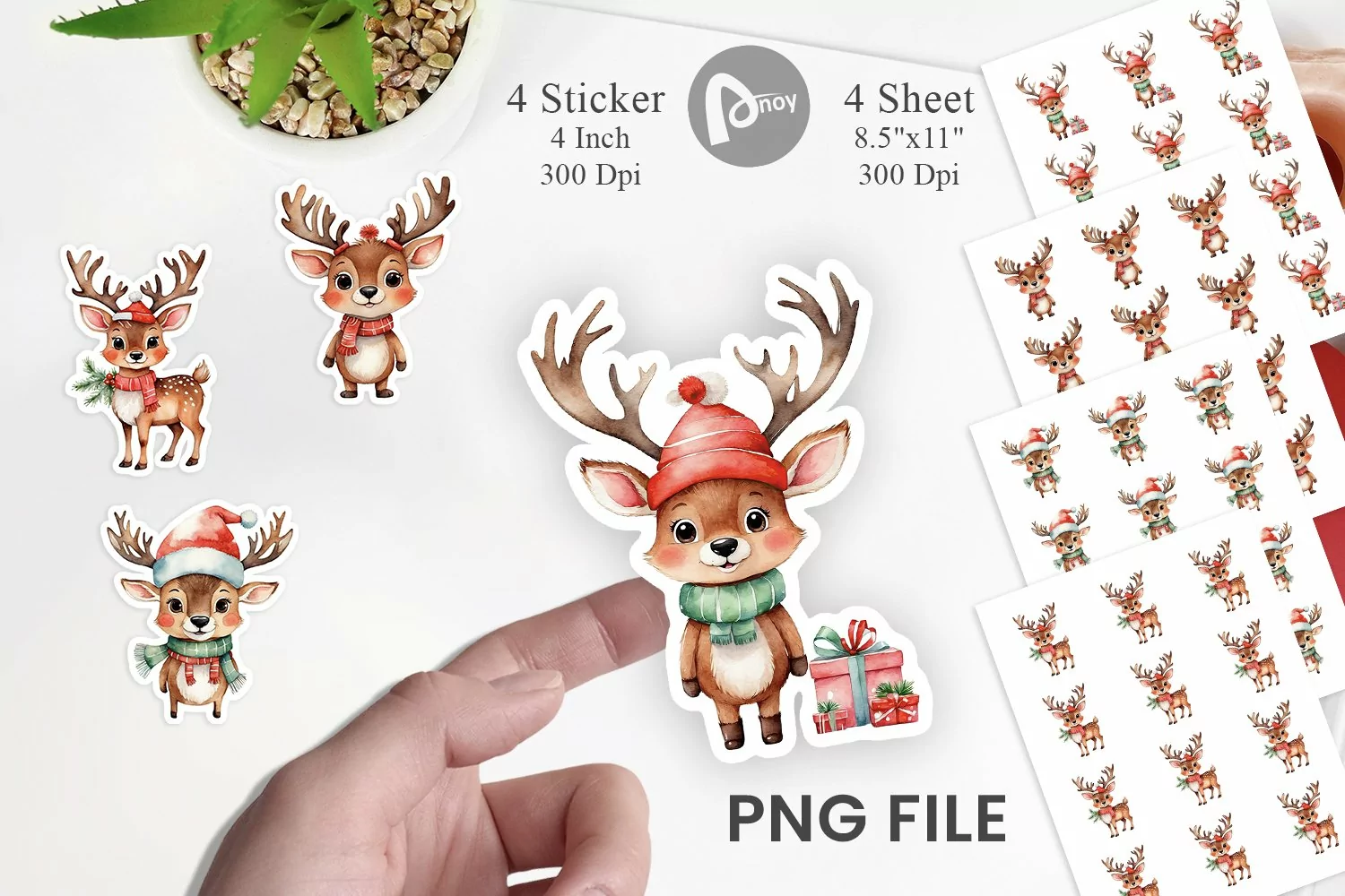 Sticker Watercolor Christmas Deer product image 1