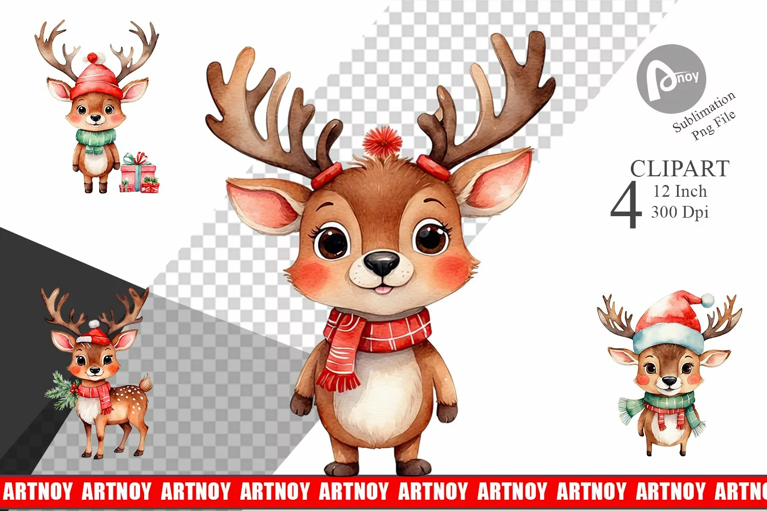 Clipart Watercolor Christmas Deer product image 1