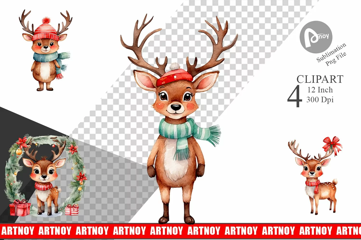 Clipart Watercolor Christmas Deer product image 1