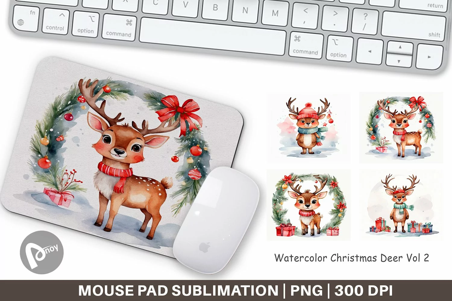 Mouse Pad Watercolor Christmas Deer product image 1