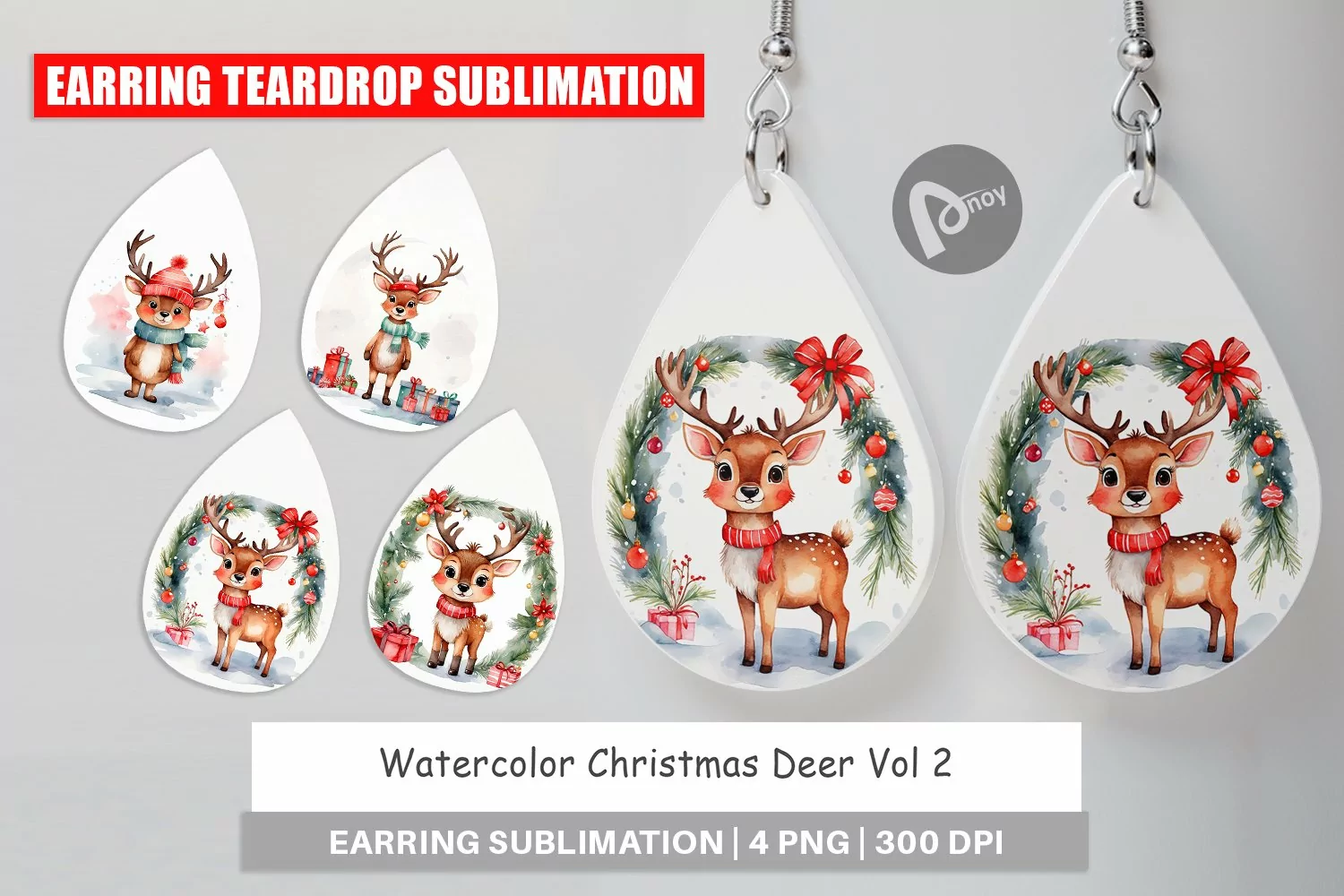 Earring Teardrop Watercolor Christmas Deer product image 1