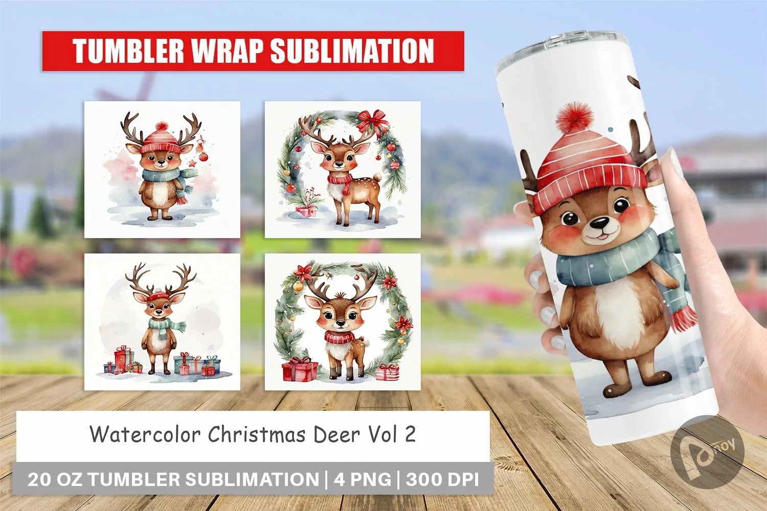 Tumbler Wrap Watercolor Christmas Deer product image 1