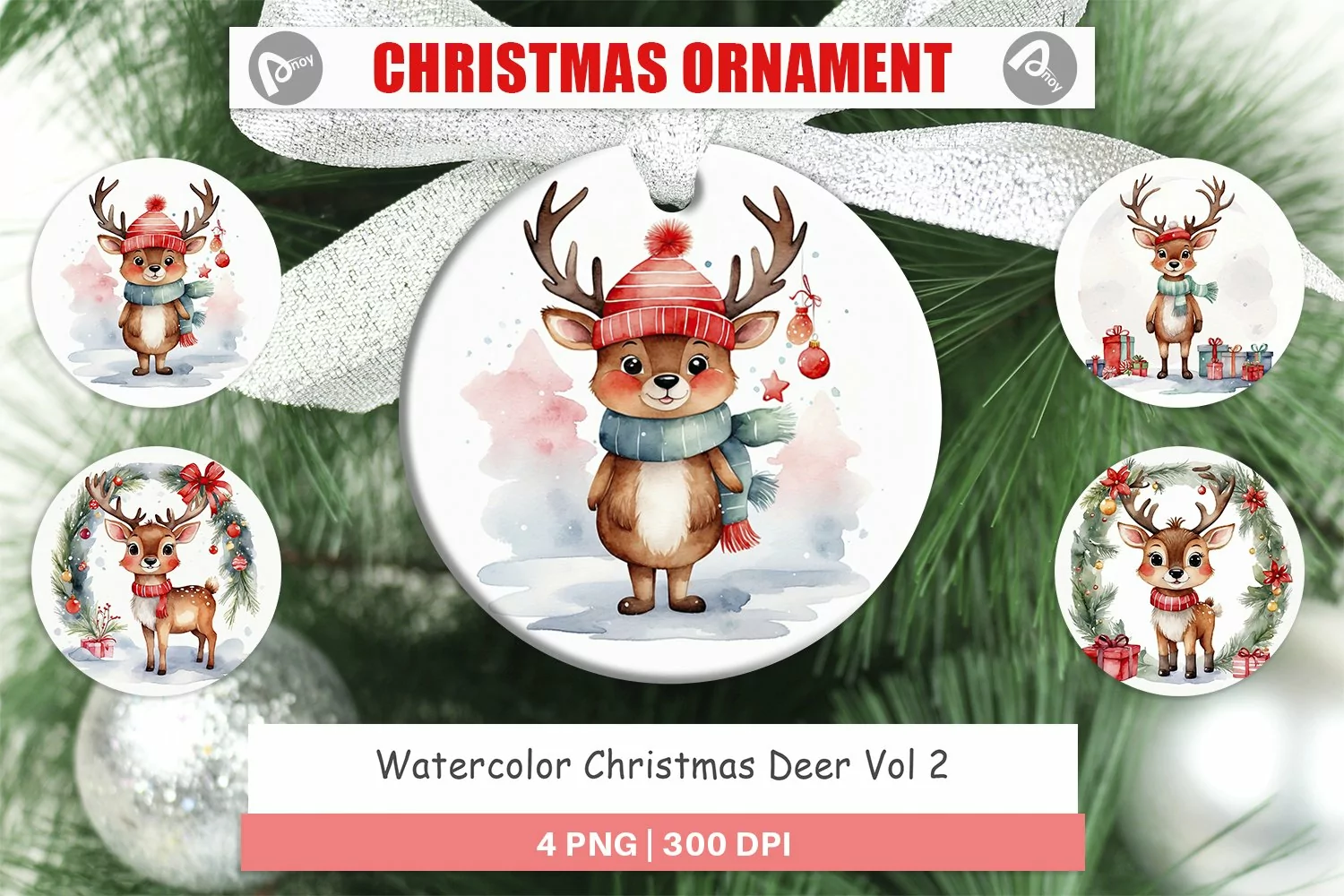Christmas Ornaments Watercolor Christmas Deer product image 1