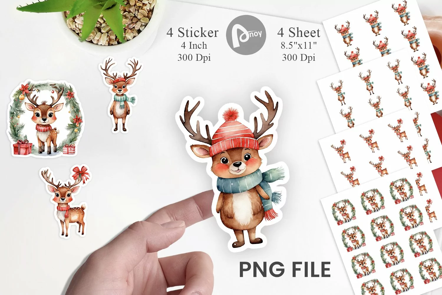 Sticker Watercolor Christmas Deer product image 1