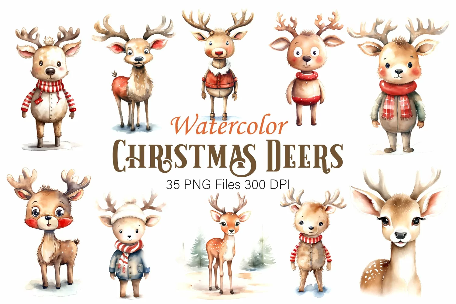 Watercolor Christmas Deer. Clipart . product image 1