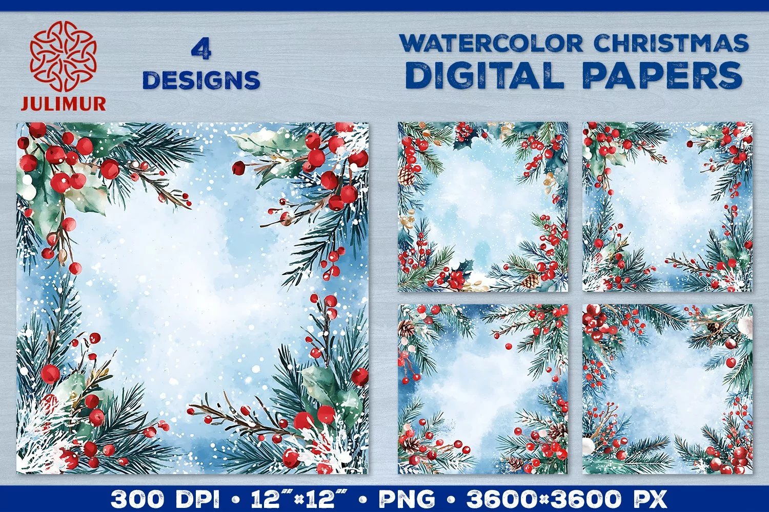 Watercolor Winter Christmas Decoration Digital Paper product image 1