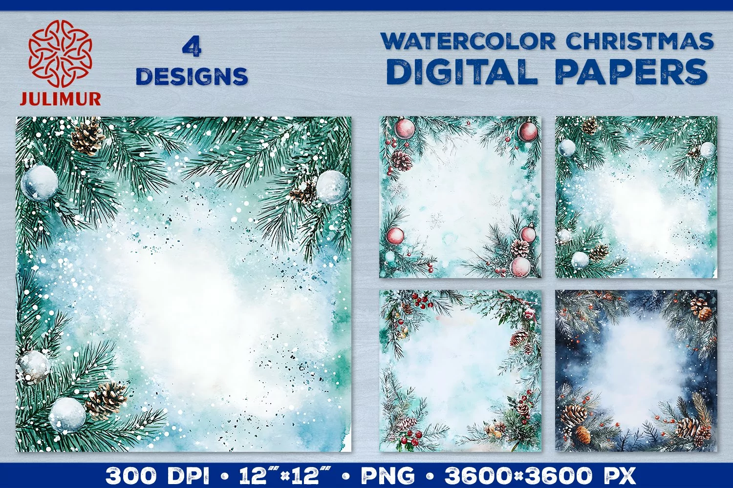Watercolor Winter Christmas Decoration Digital Paper product image 1