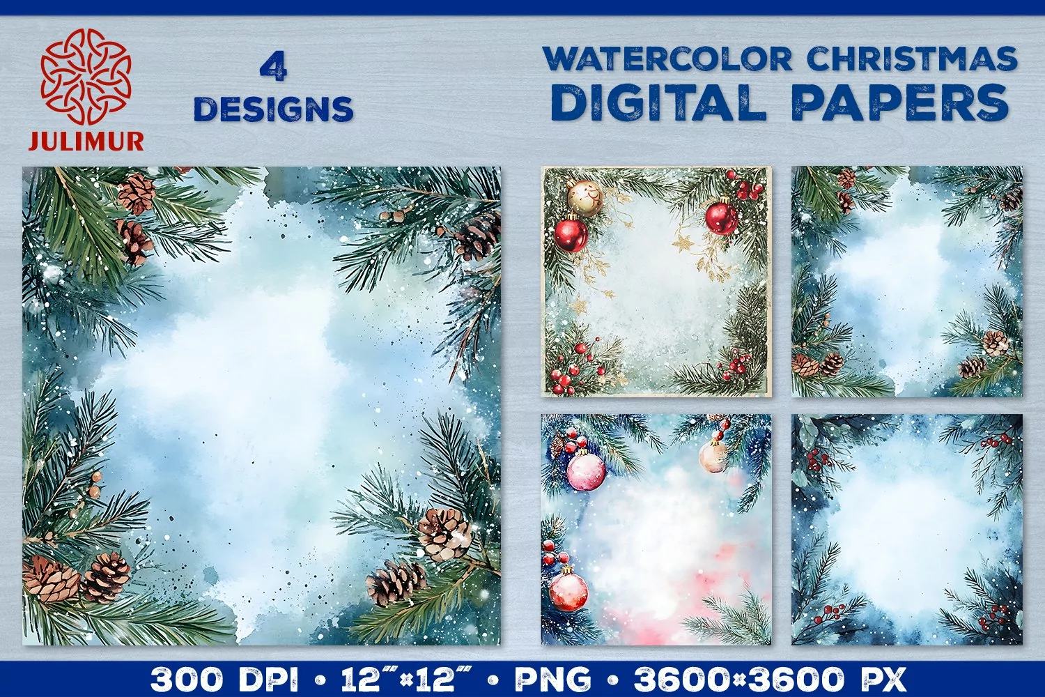 Watercolor Winter Christmas Decoration Digital Paper product image 1