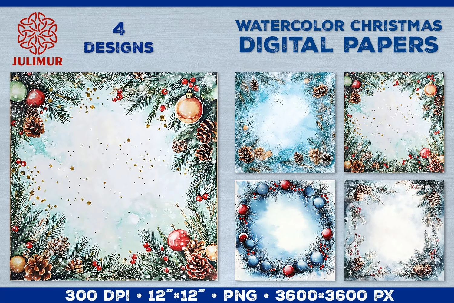 Watercolor Winter Christmas Decoration Digital Paper product image 1