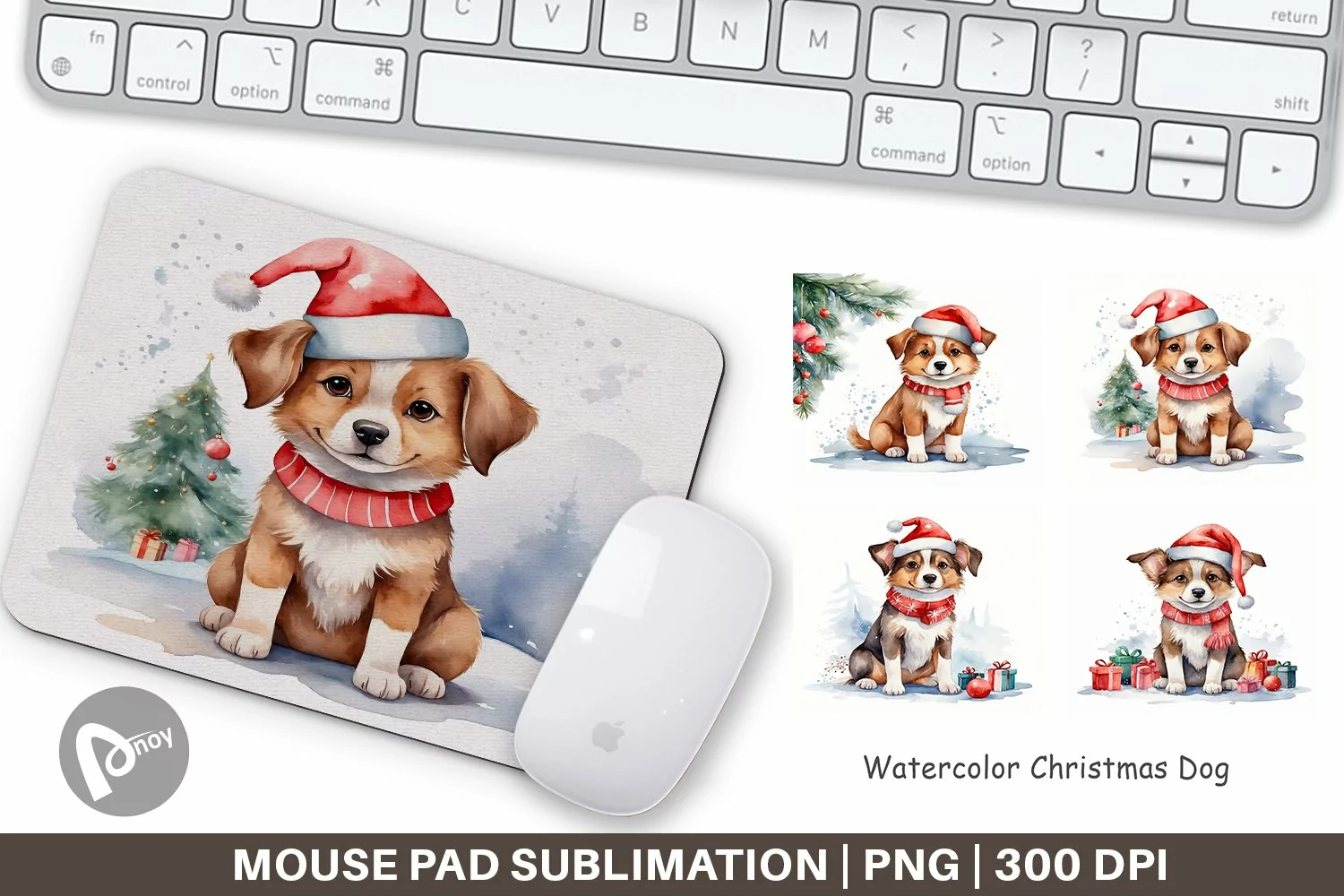 Mouse Pad Watercolor Christmas Dog product image 1