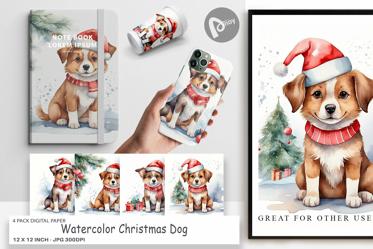 Digital Paper Watercolor Christmas Dog product image 1
