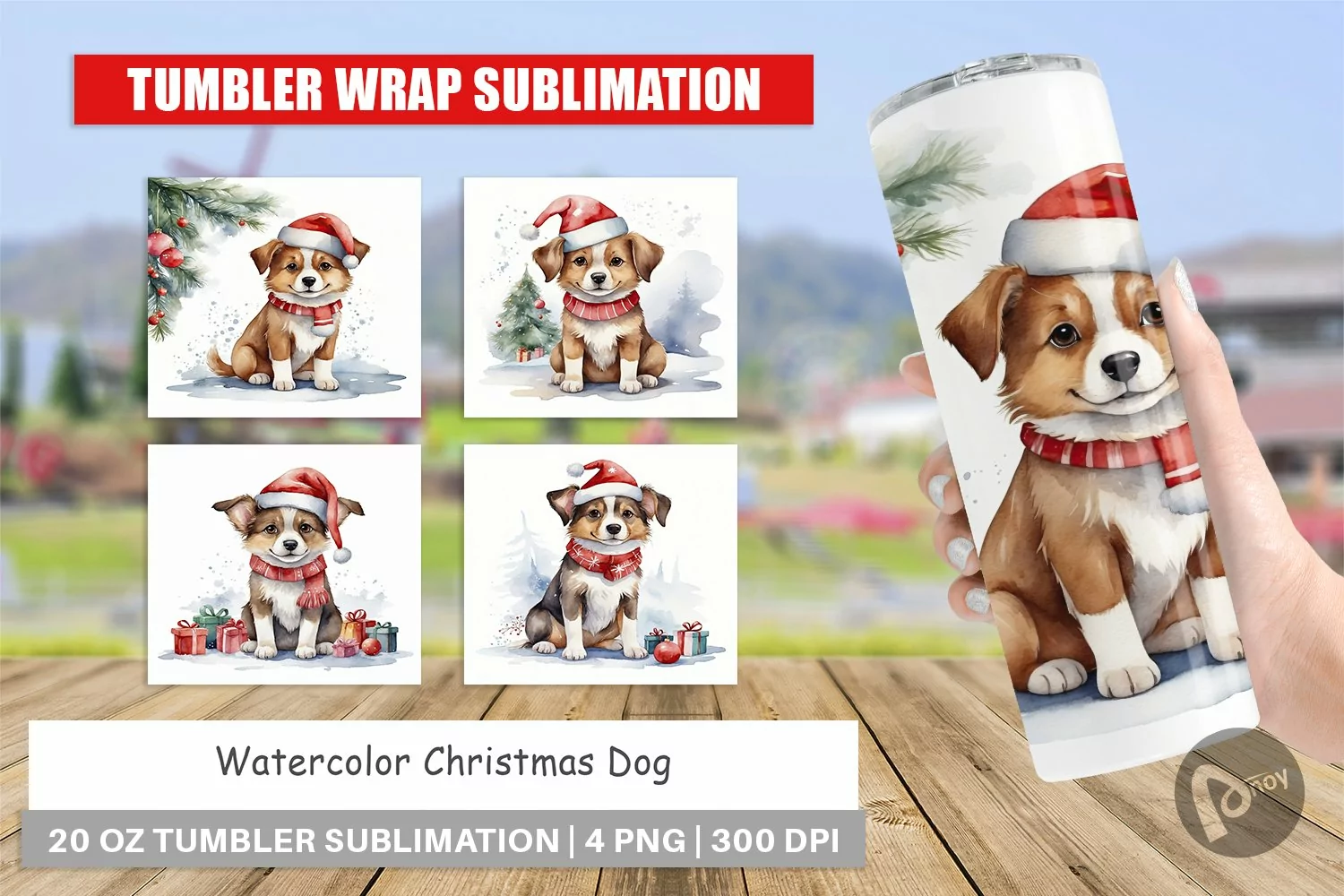 Tumbler Wrap Watercolor Christmas Dog product image 1