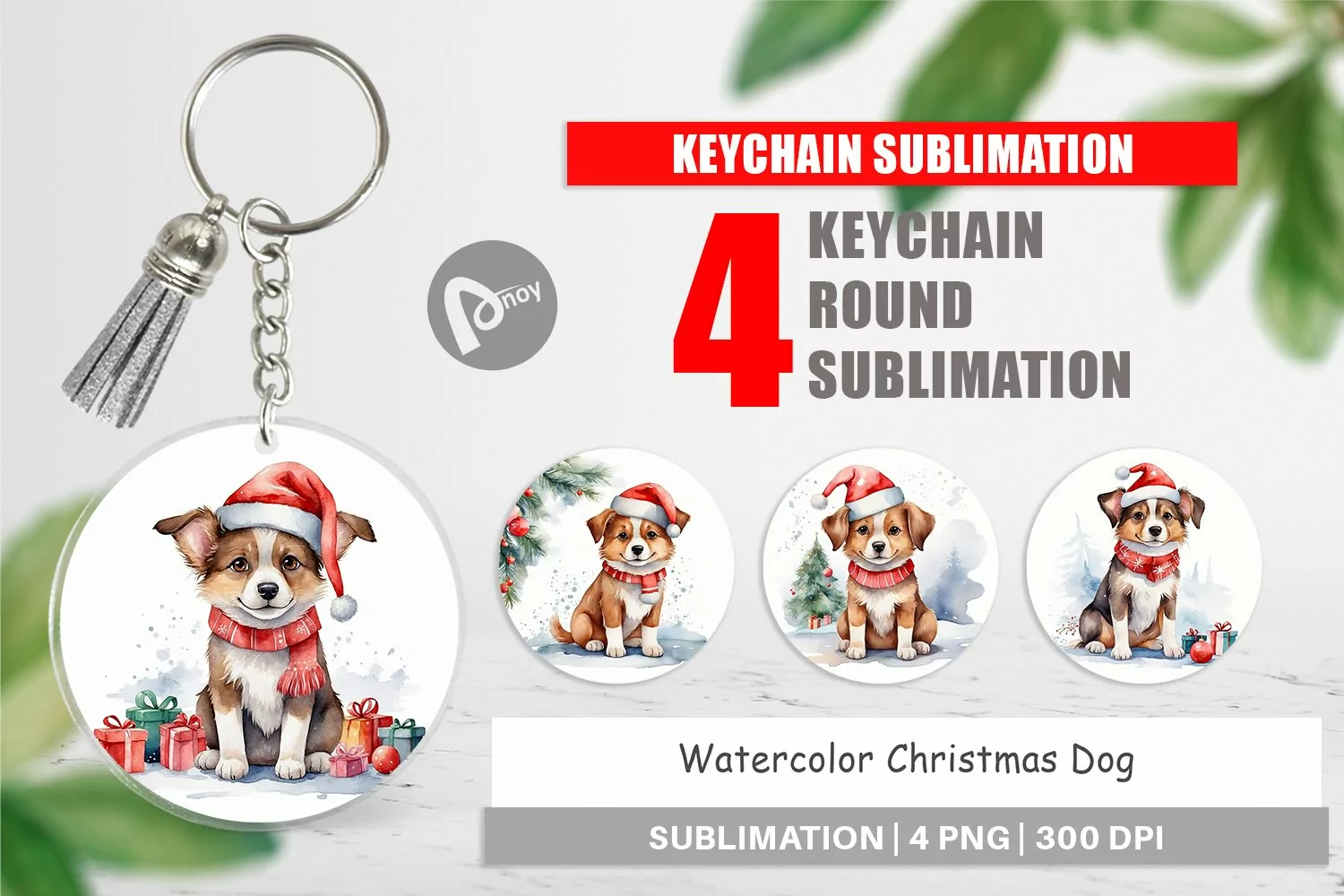 Keychain Watercolor Christmas Dog product image 1