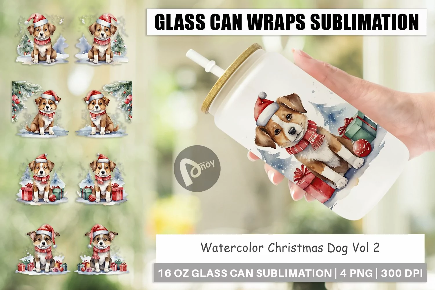 Glass Can Wraps Watercolor Christmas Dog product image 1