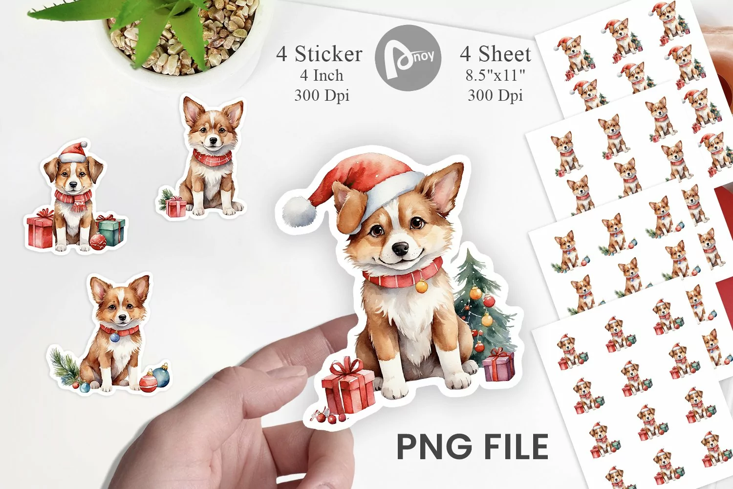 Sticker Watercolor Christmas Dog product image 1