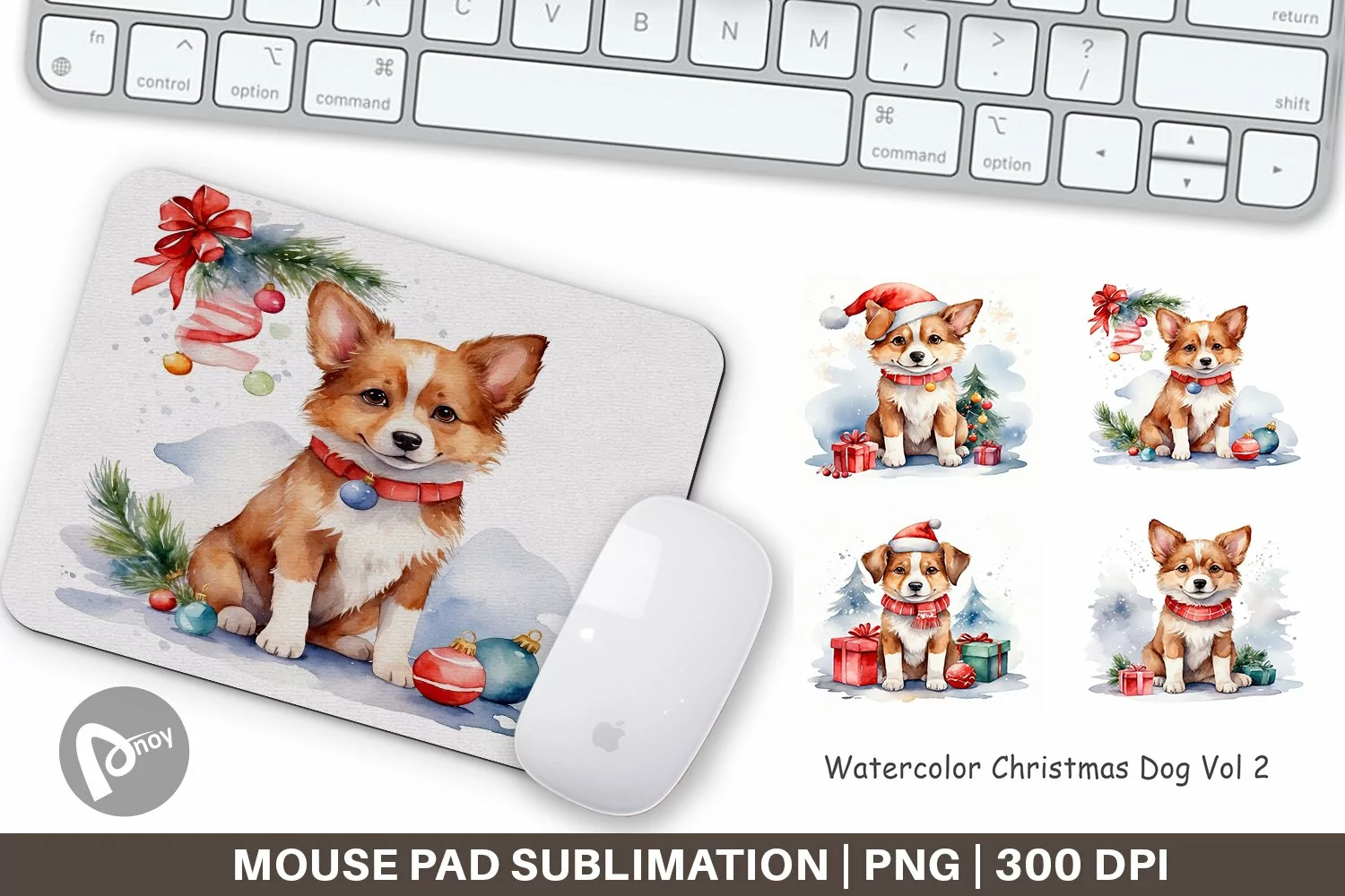 Mouse Pad Watercolor Christmas Dog product image 1