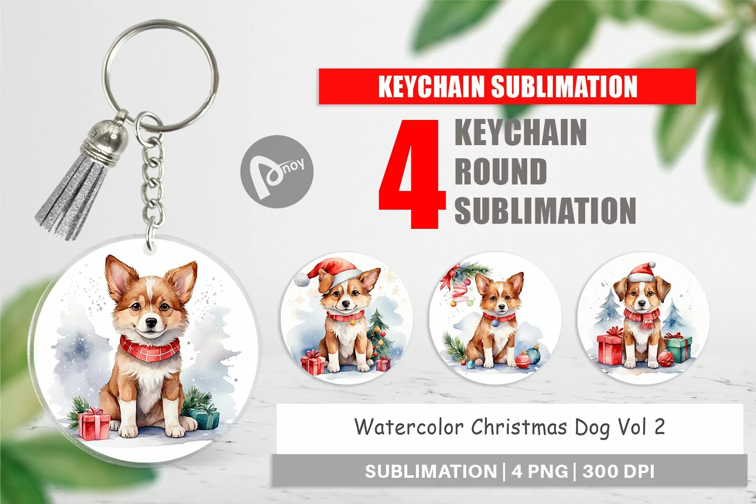 Keychain Watercolor Christmas Dog product image 1