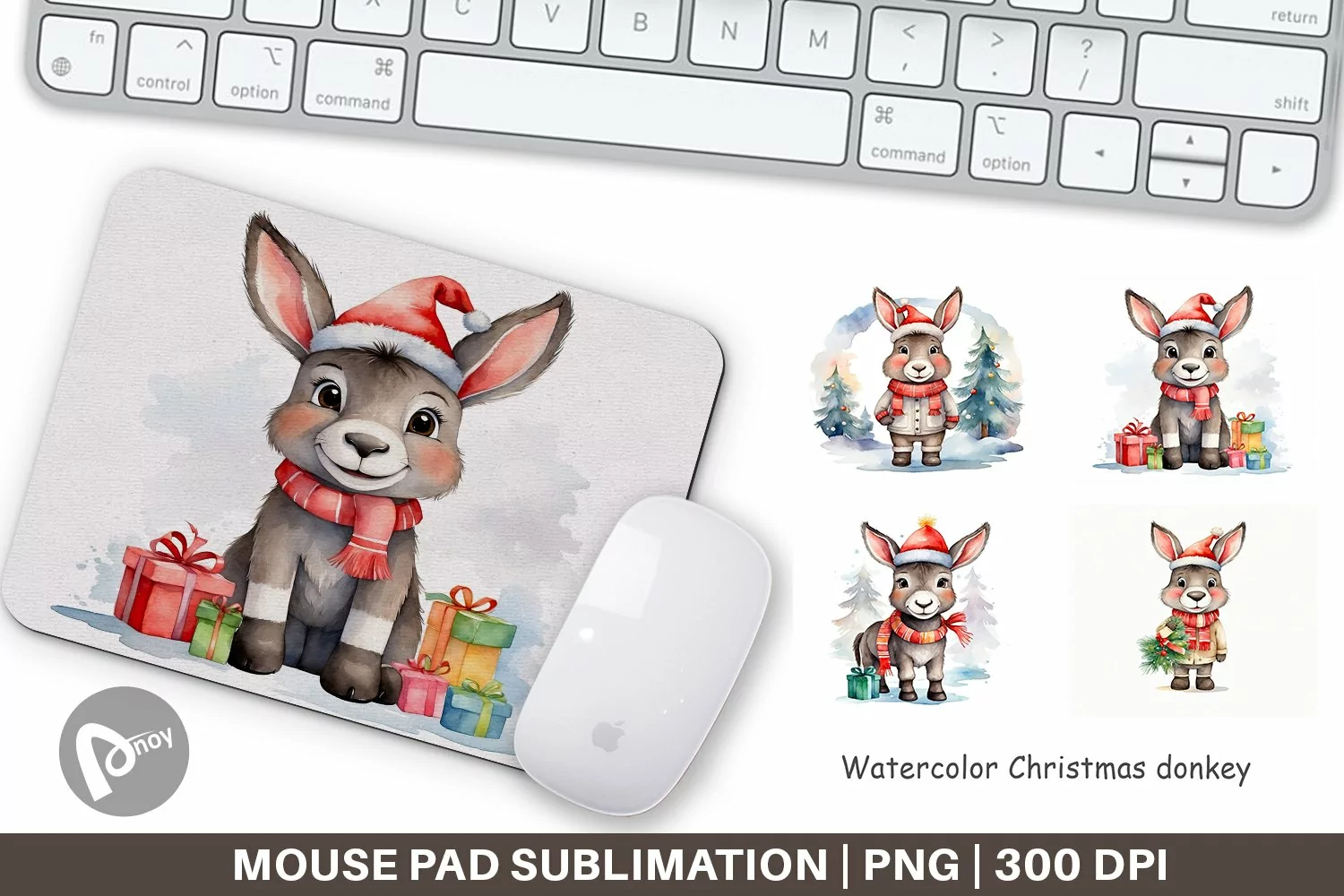 Mouse Pad Watercolor Christmas donkey product image 1