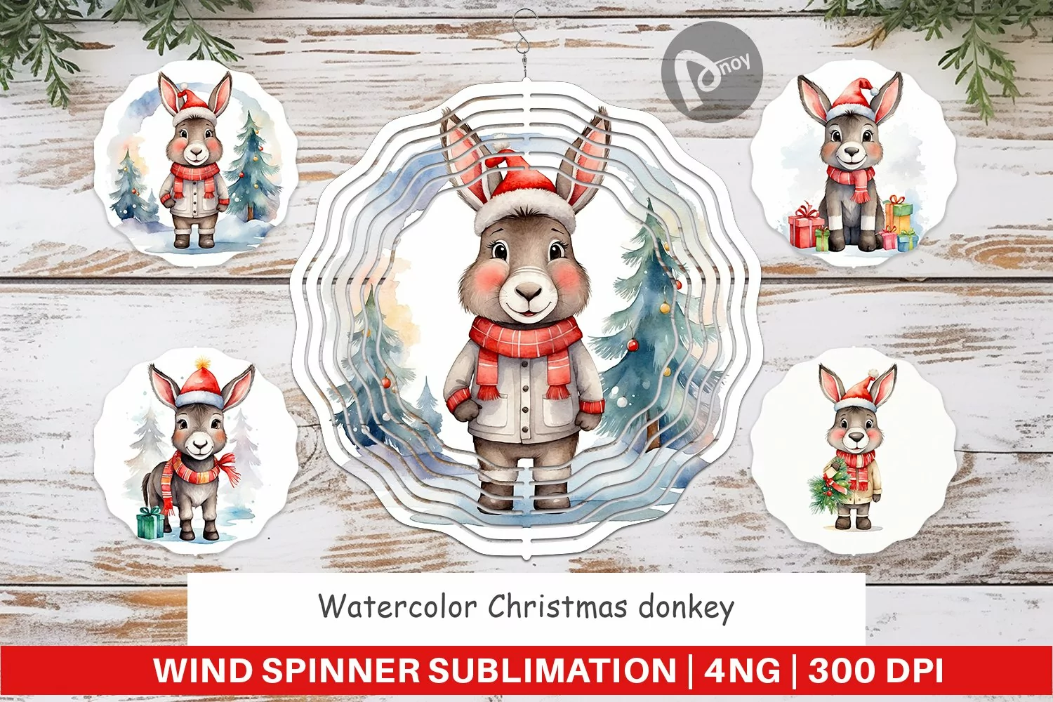 Wind Spinner Watercolor Christmas donkey product image 1