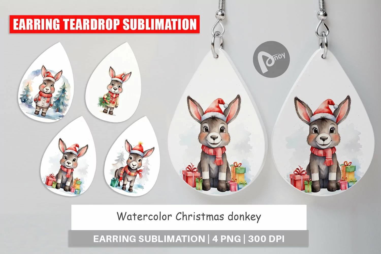 Earring Teardrop Watercolor Christmas donkey product image 1