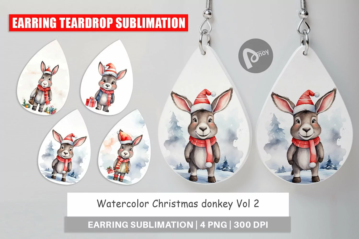 Earring Teardrop Watercolor Christmas donkey product image 1