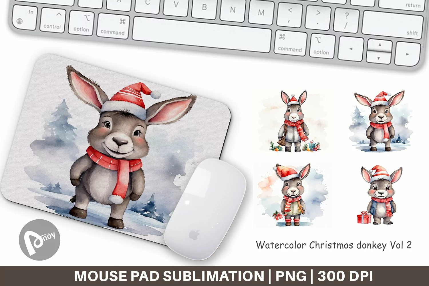 Mouse Pad Watercolor Christmas donkey product image 1