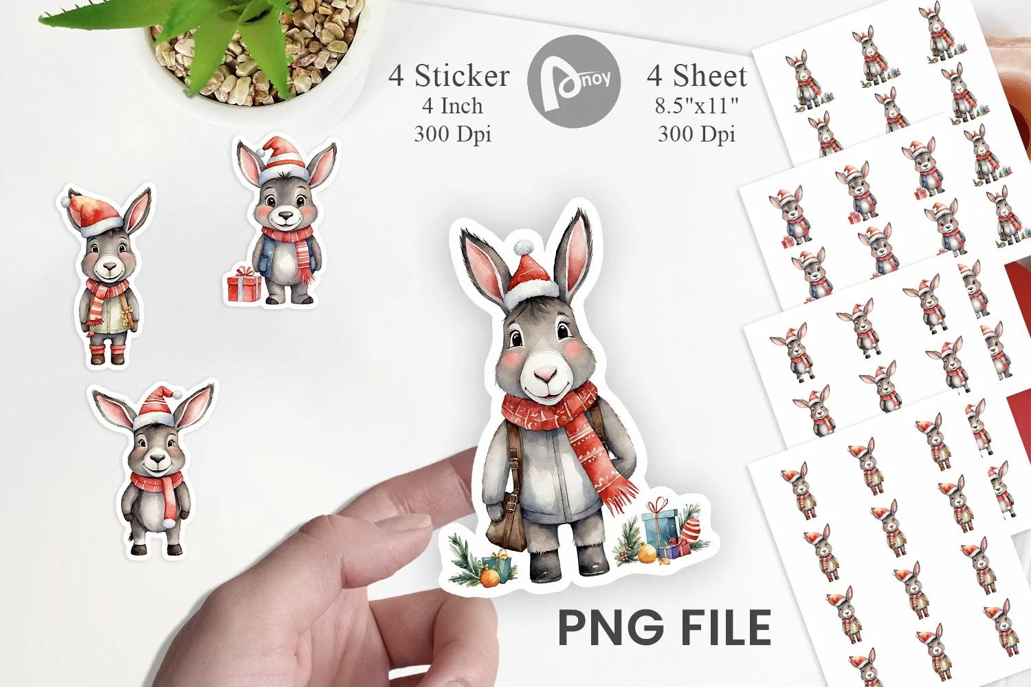 Sticker Watercolor Christmas Donkey product image 1
