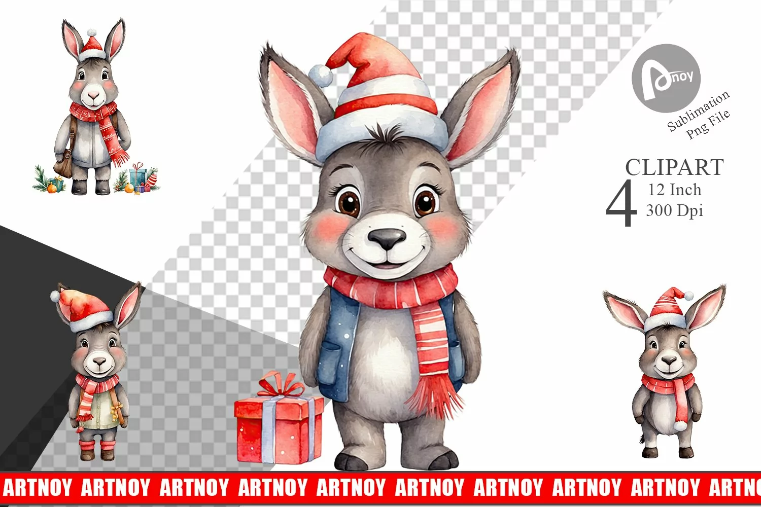 Clipart Watercolor Christmas Donkey product image 1