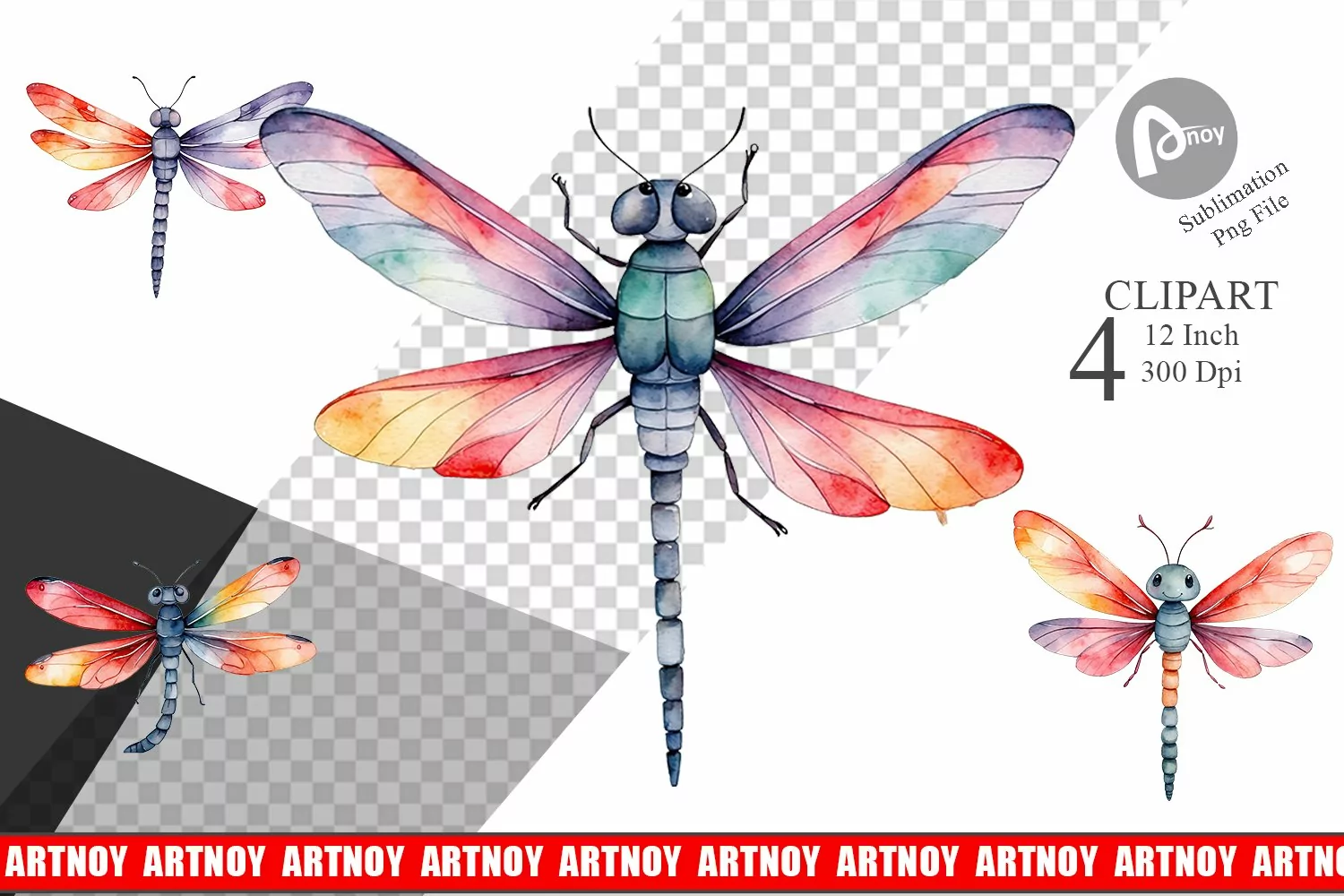 Clipart Watercolor Christmas Dragonfly product image 1