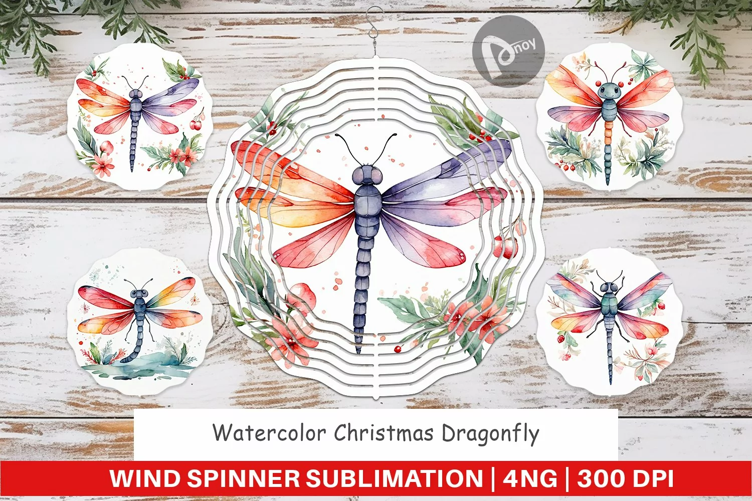 Wind Spinner Watercolor Christmas Dragonfly product image 1