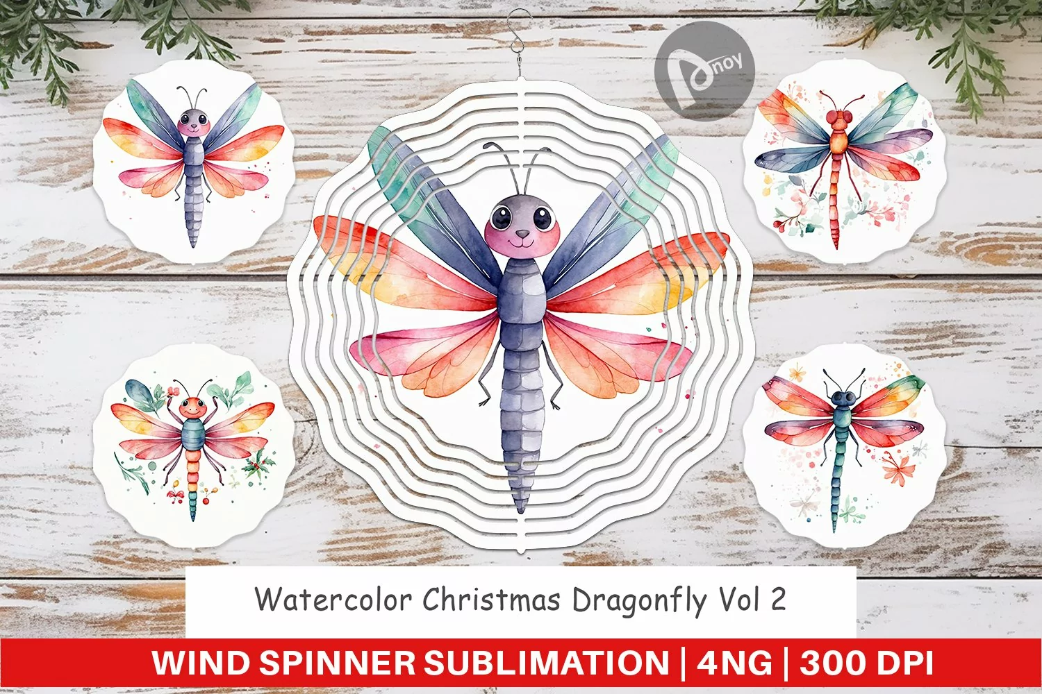 Wind Spinner Watercolor Christmas Dragonfly product image 1