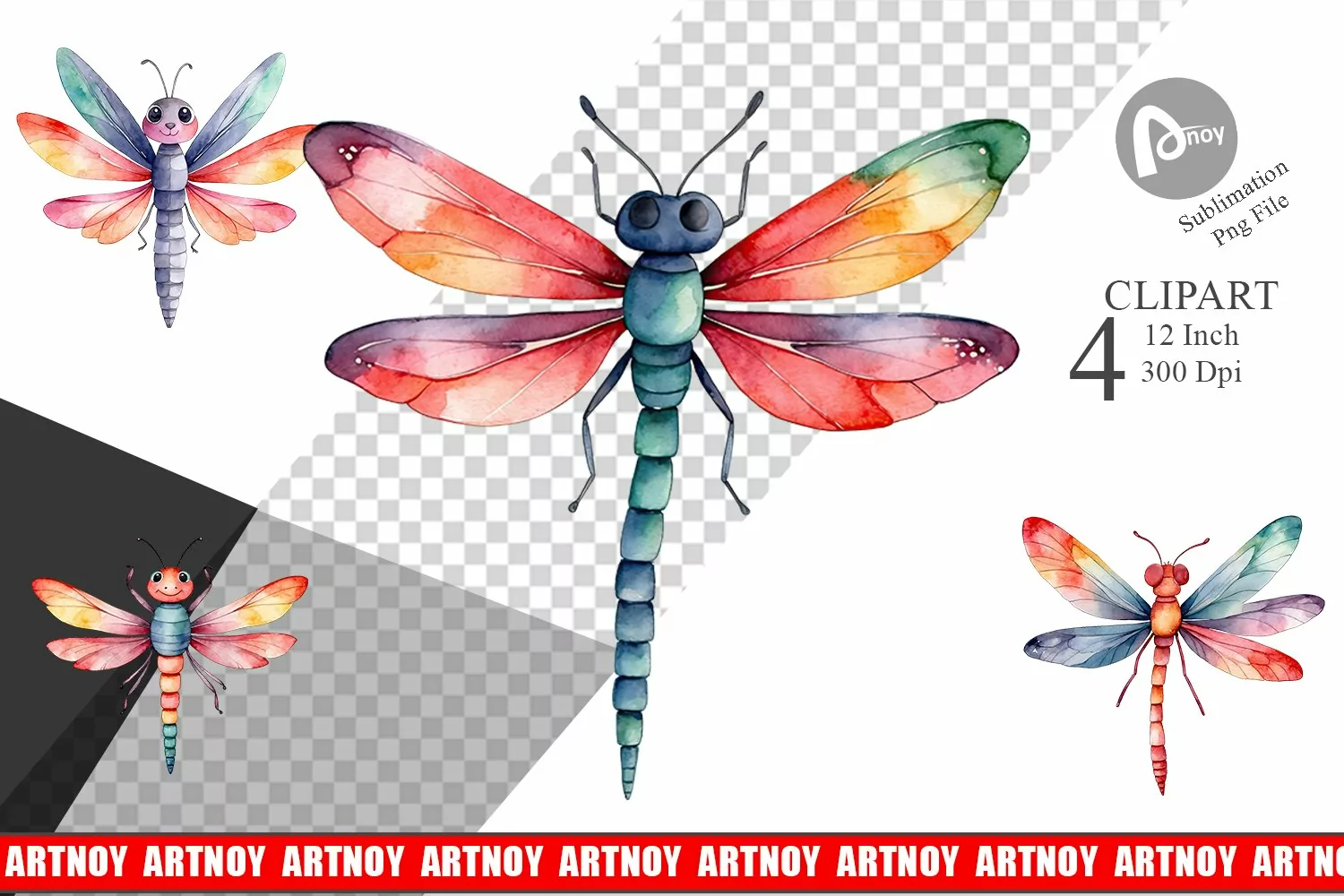 Clipart Watercolor Christmas Dragonfly product image 1