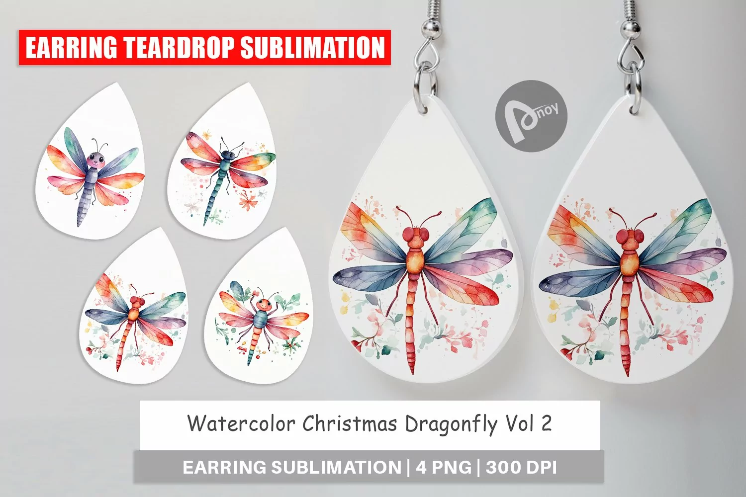 Earring Teardrop Watercolor Christmas Dragonfly product image 1
