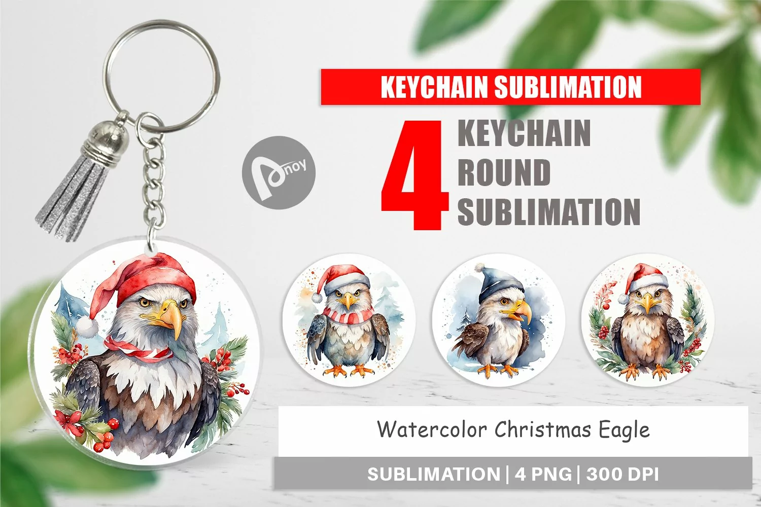 Keychain Watercolor Christmas Eagle product image 1