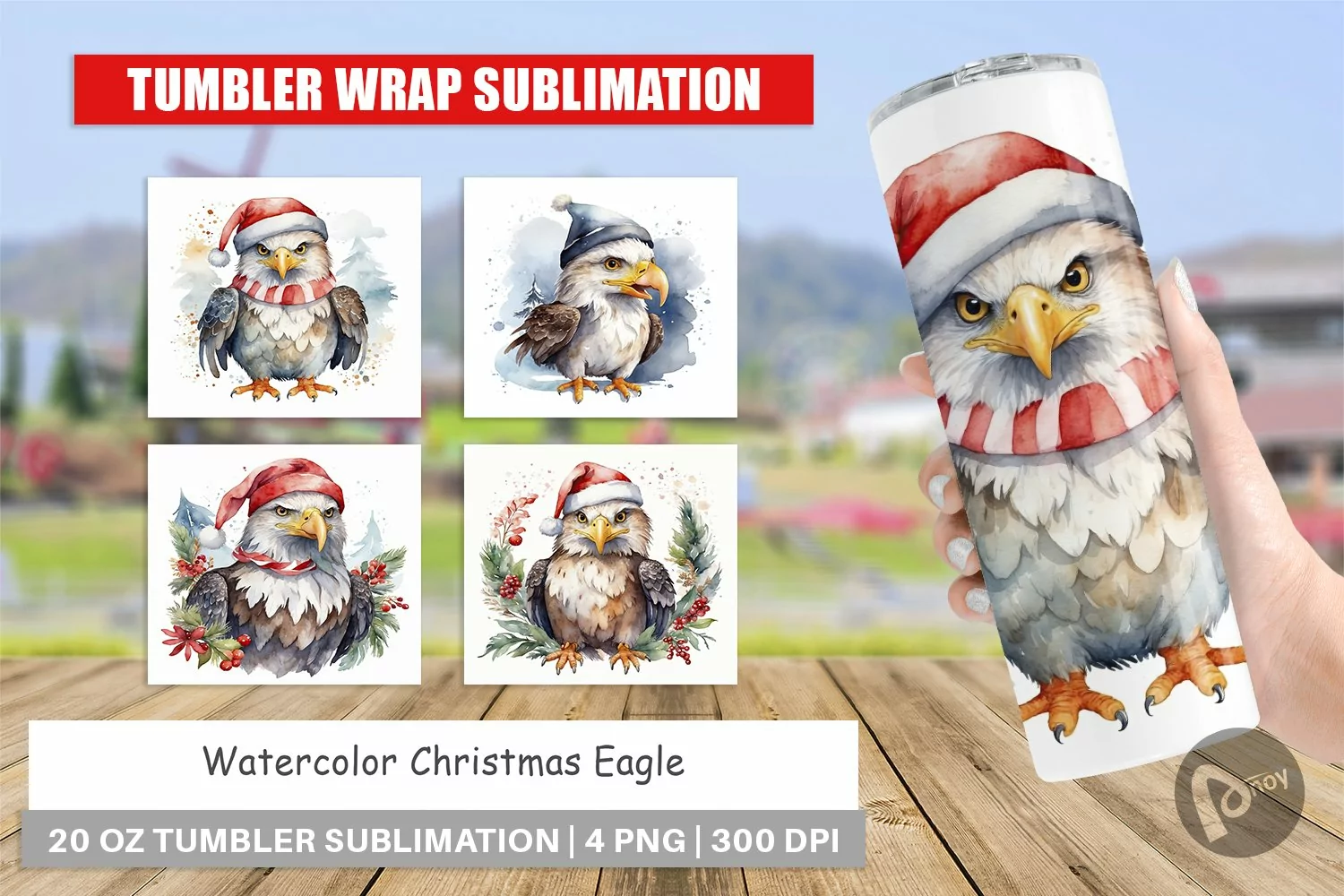 Tumbler Wrap Watercolor Christmas Eagle product image 1