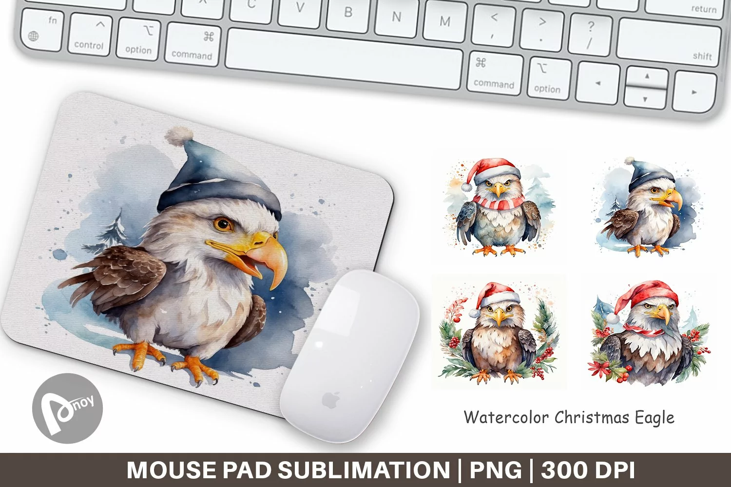Mouse Pad Watercolor Christmas Eagle product image 1