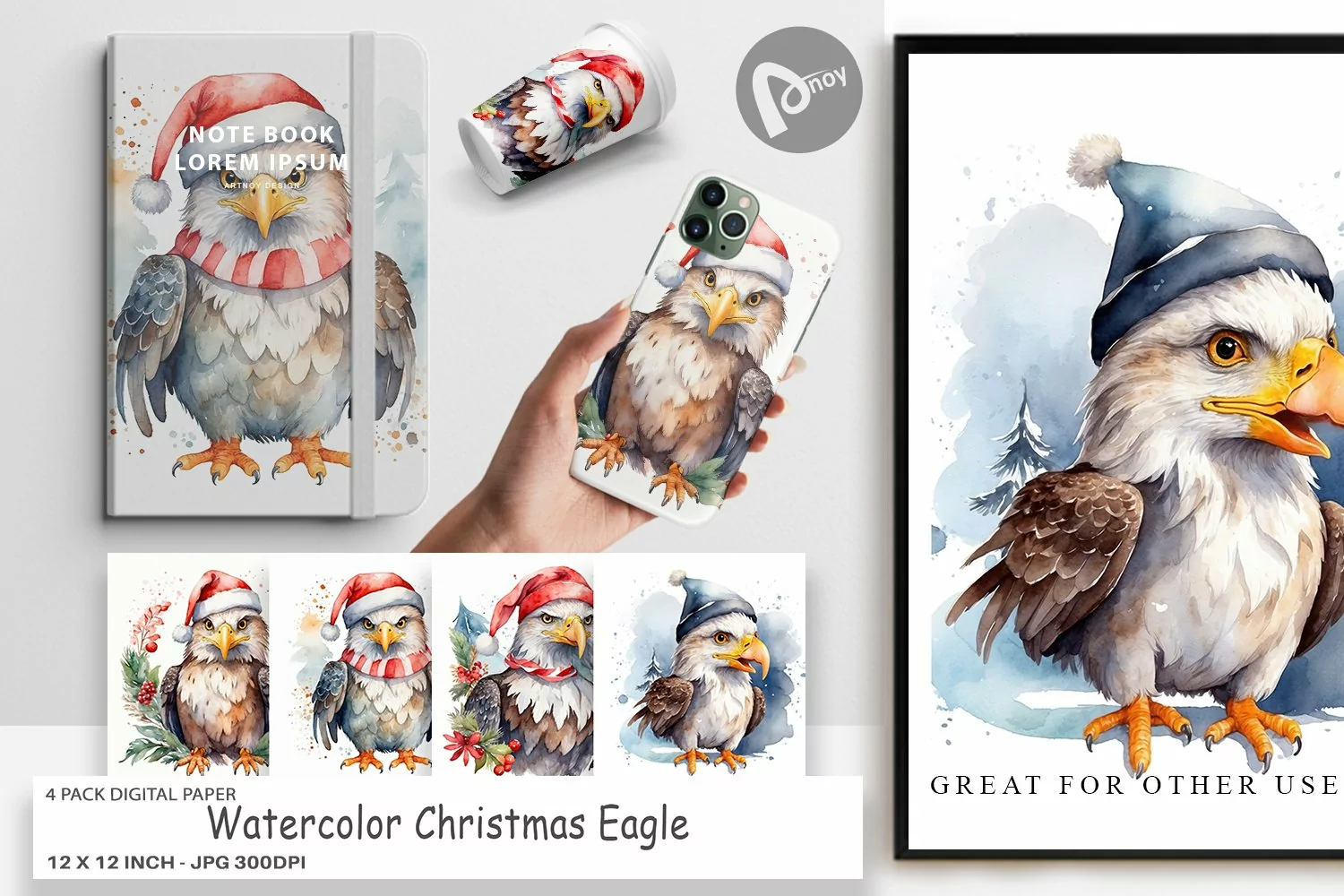 Digital Paper Watercolor Christmas Eagle product image 1