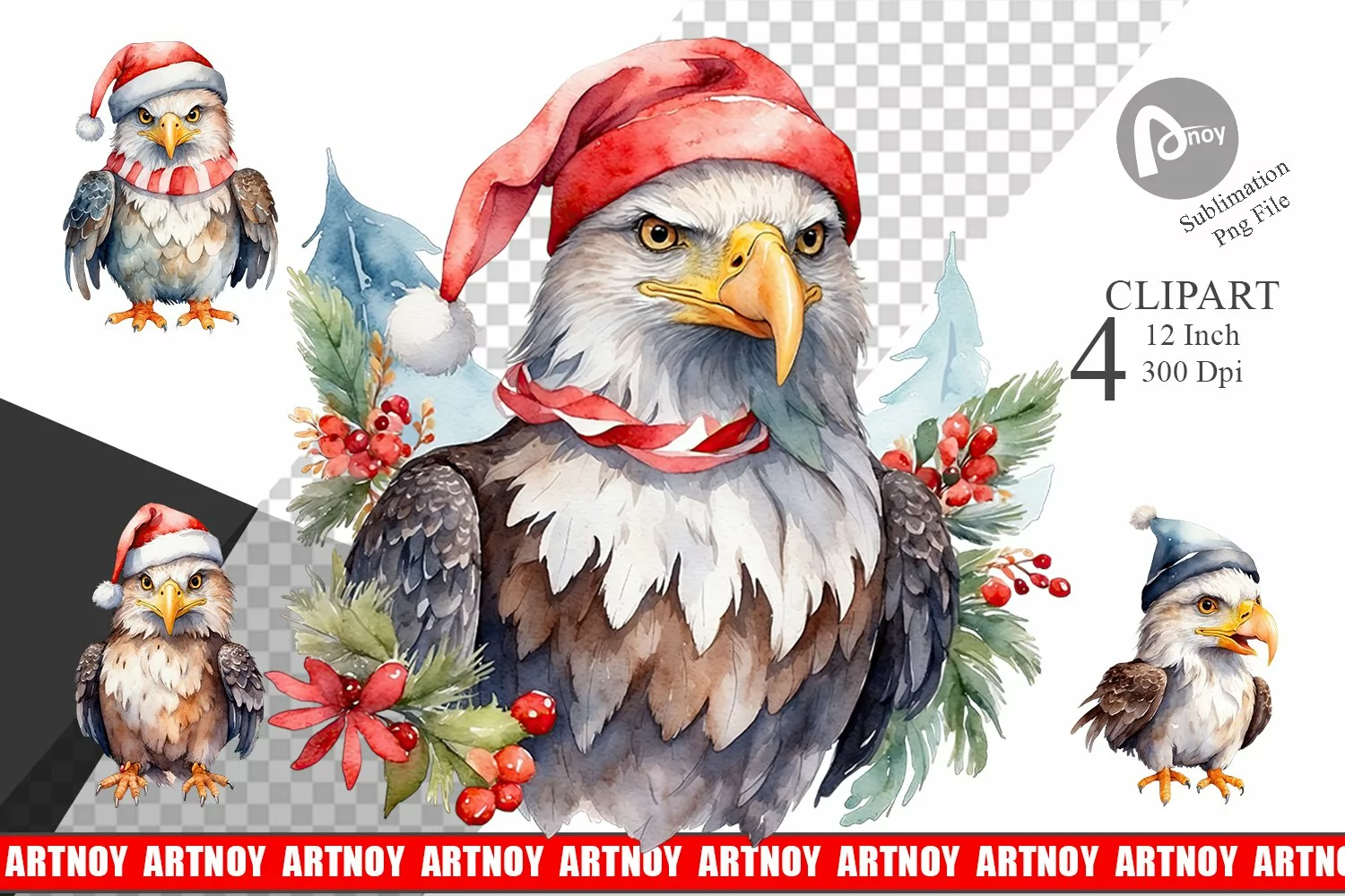Clipart Watercolor Christmas Eagle product image 1