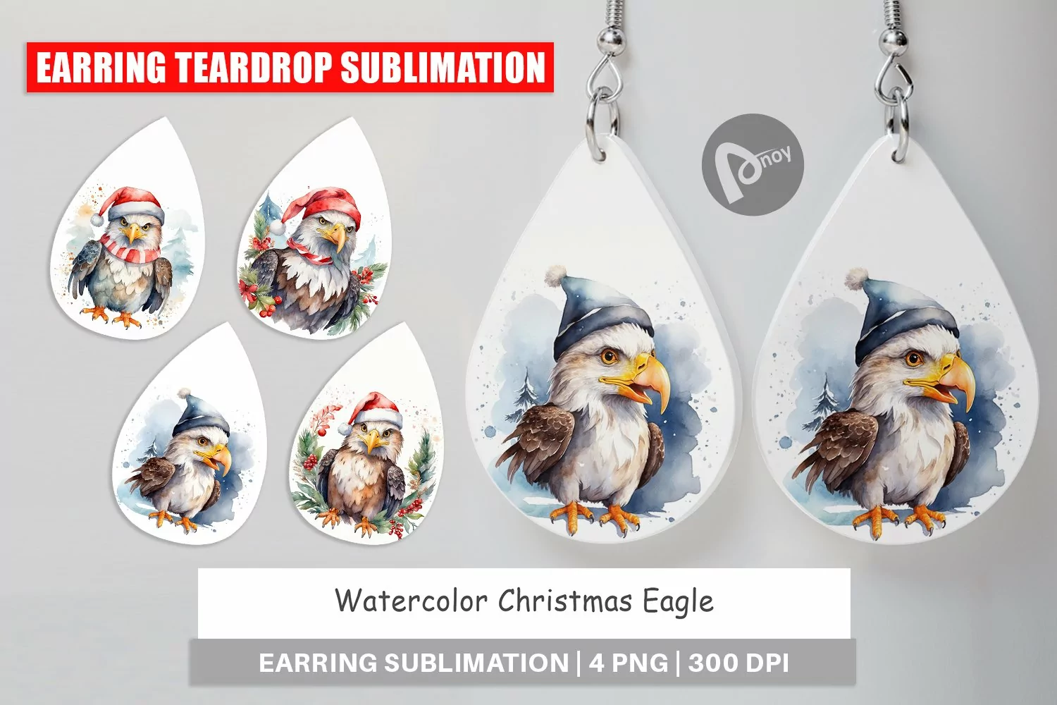 Earring Teardrop Watercolor Christmas Eagle product image 1