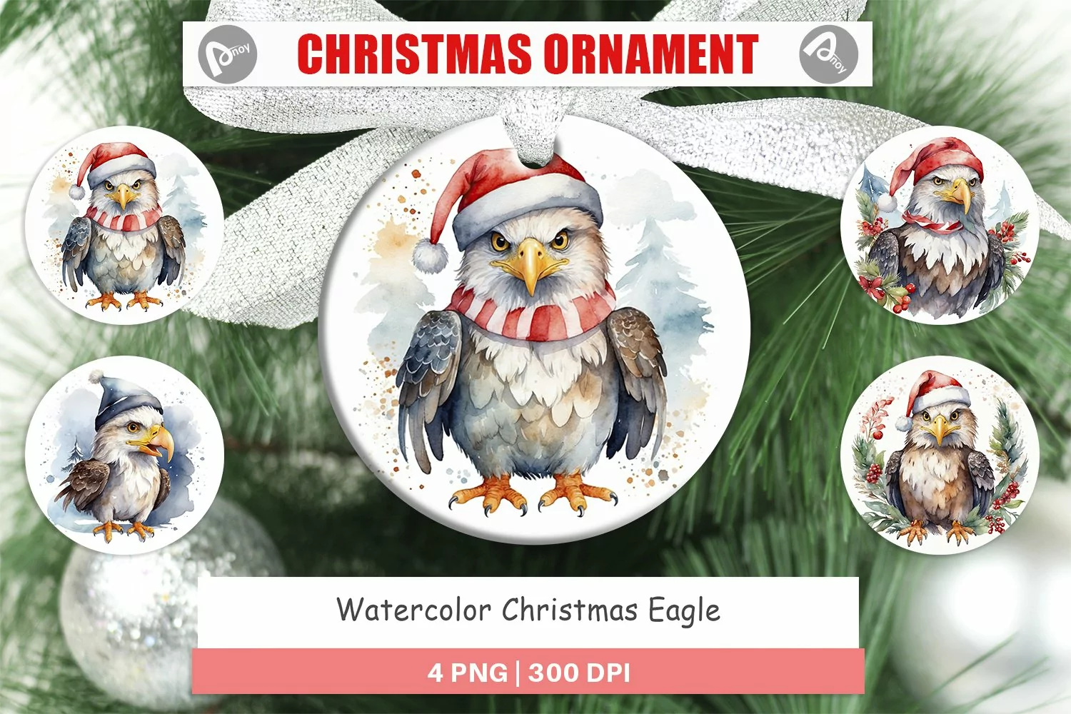 Christmas Ornaments Watercolor Christmas Eagle product image 1