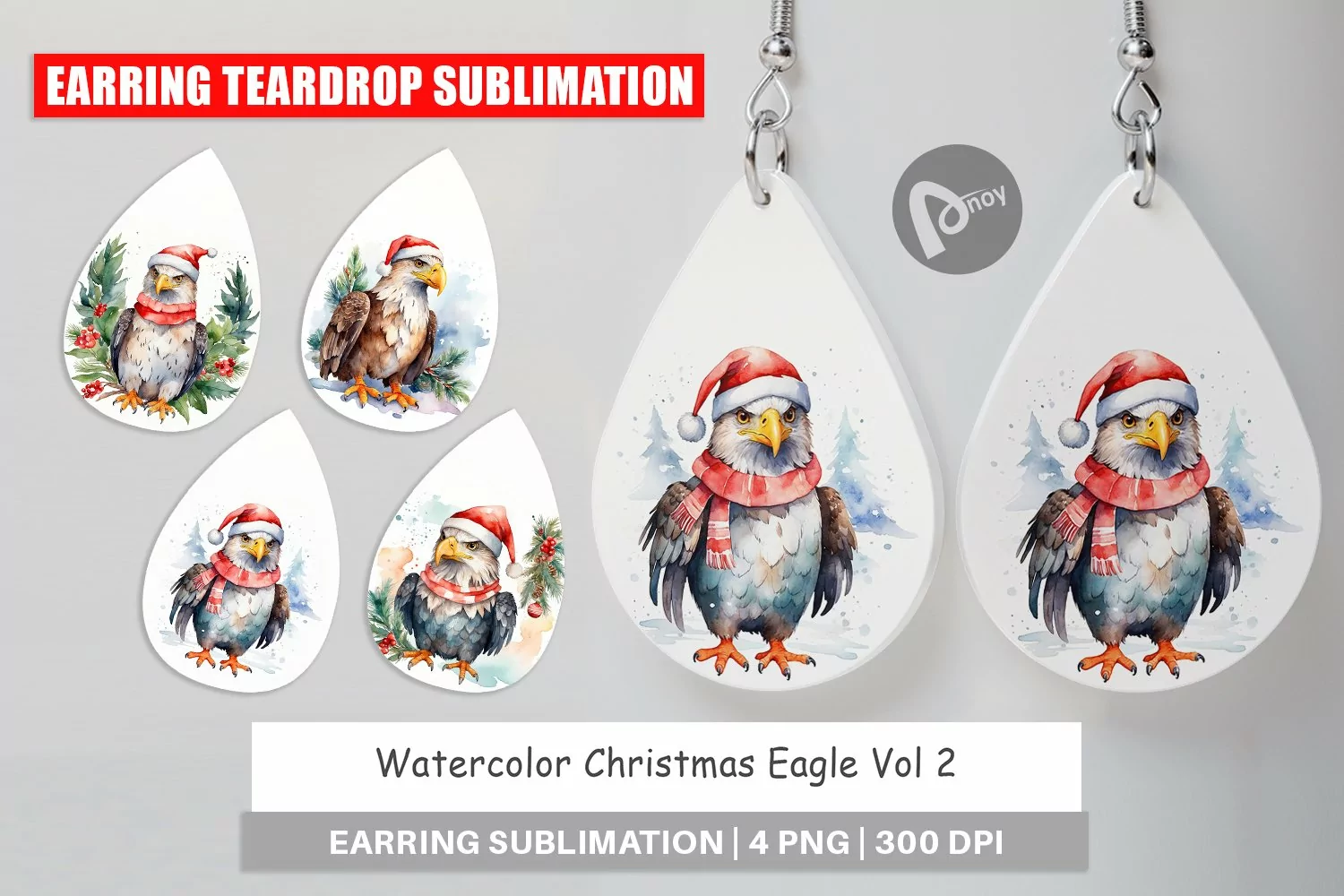 Earring Teardrop Watercolor Christmas Eagle product image 1