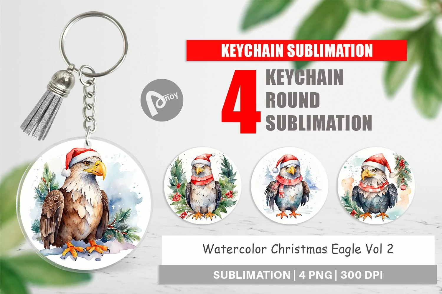 Keychain Watercolor Christmas Eagle product image 1