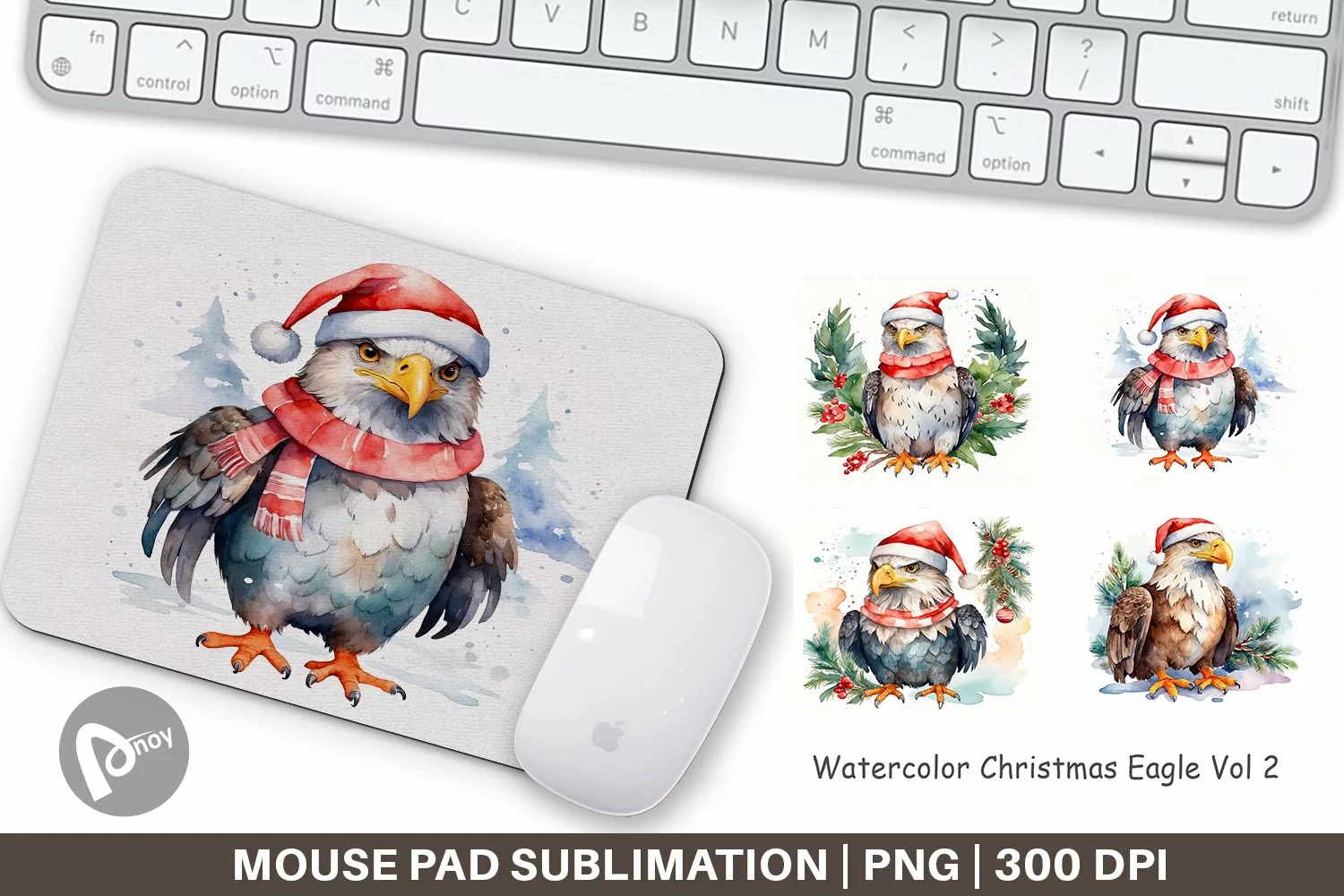 Mouse Pad Watercolor Christmas Eagle product image 1